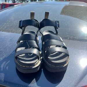 Dr. Martens Black Leather Strappy Platform Sandals